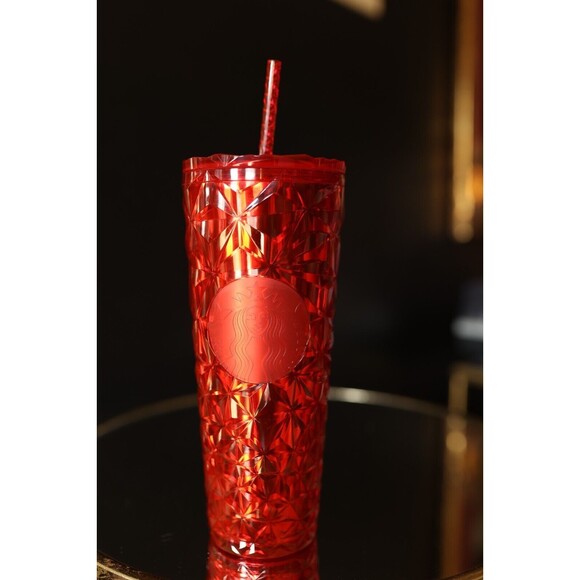 Starbucks Holiday 2023 Red Clear Diamond Prism Crystal 24 Oz Venti Tumbler - Picture 1 of 6